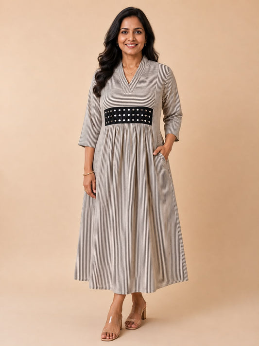 Beige Khushboo Striped Dress