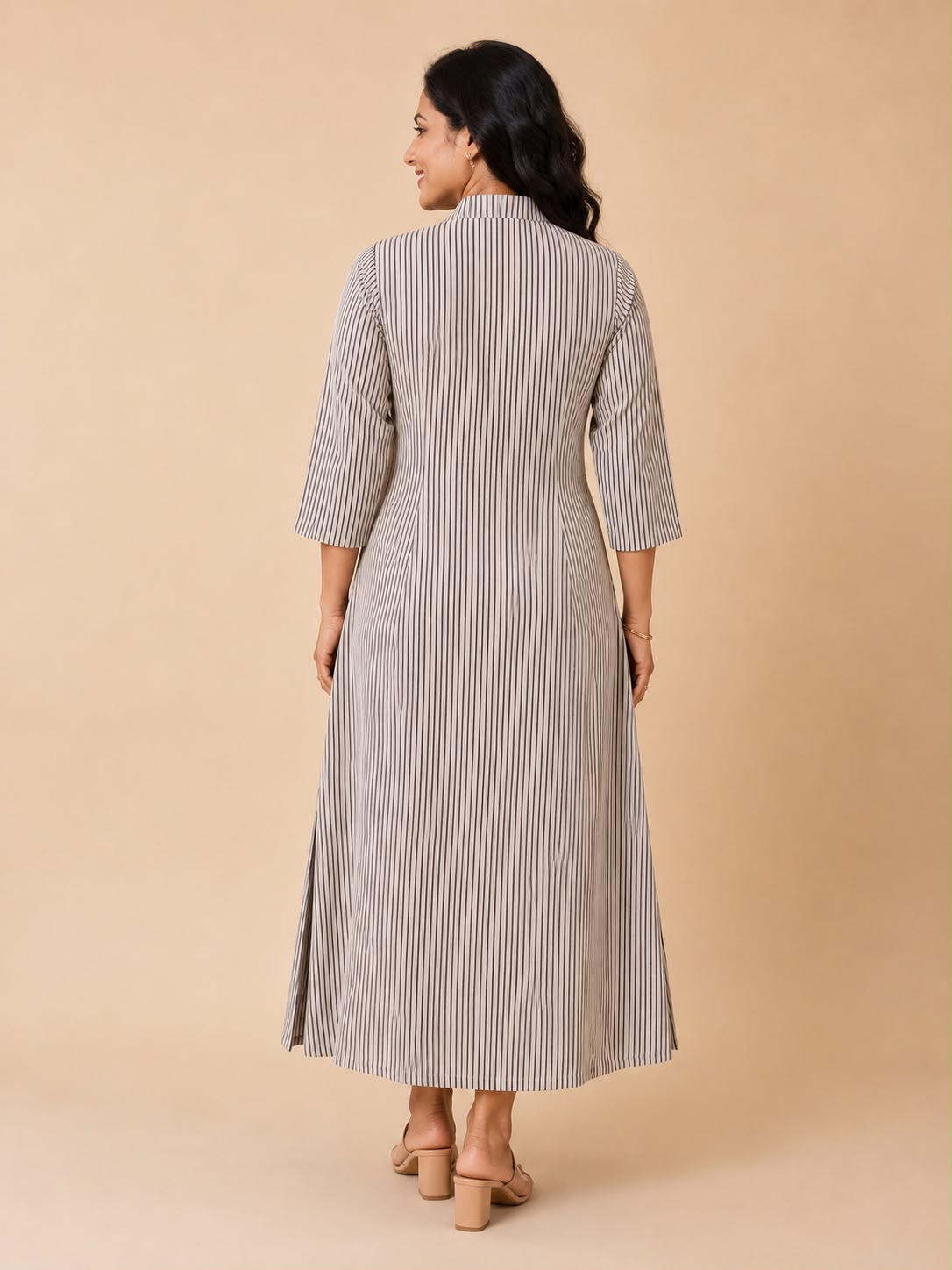 Beige Khushboo Striped Dress