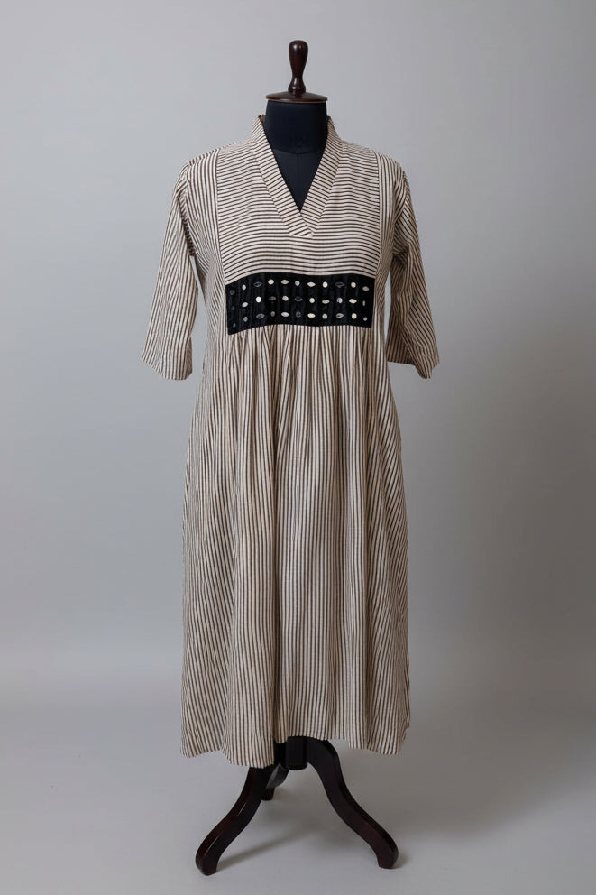 Beige Khushboo Striped Dress