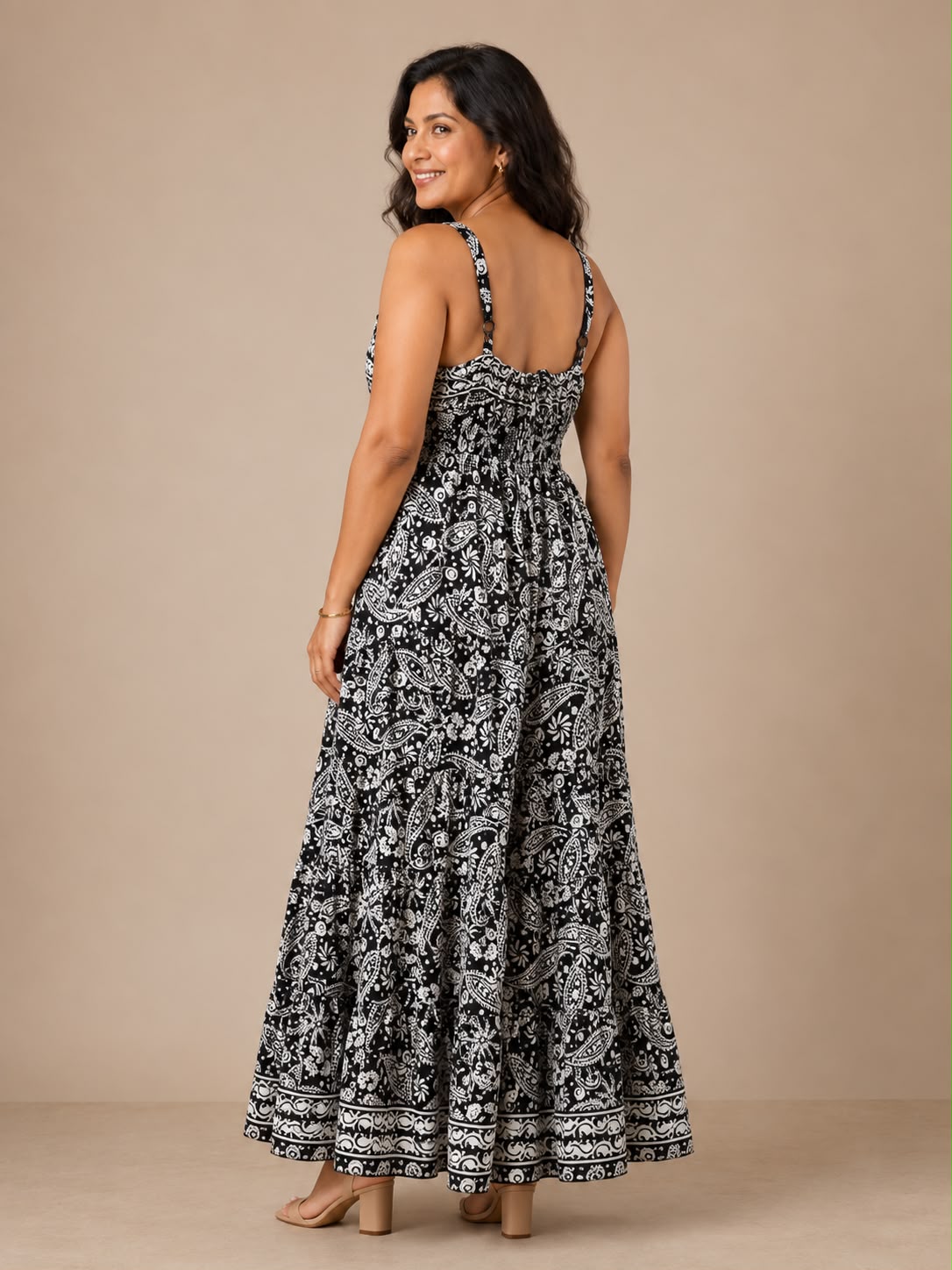 Paisley  Black Tiered Silk Dress