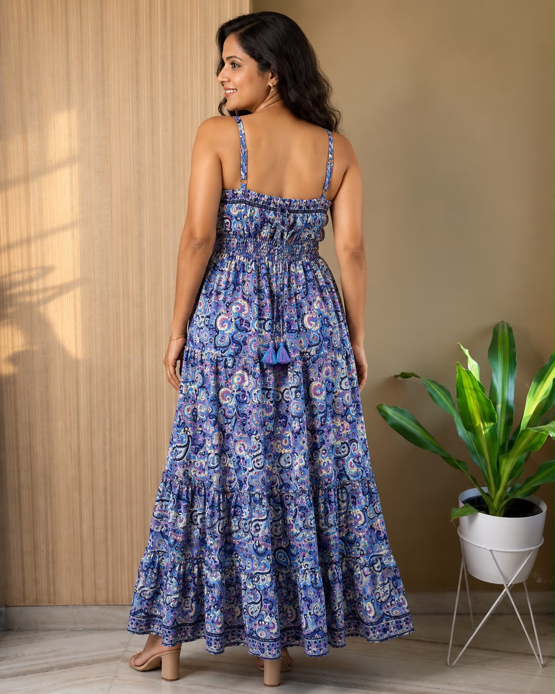 Paisley Blue Tiered Silk Dress